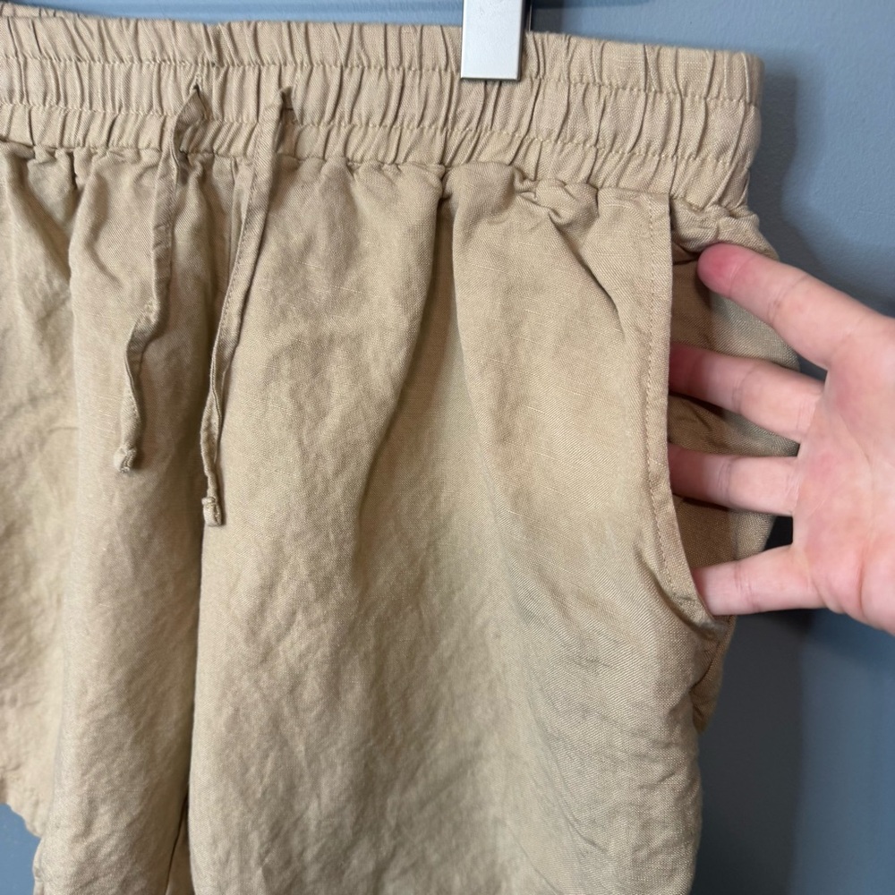 Weintee High Waisted Linen Blend Drawstring Shorts Khaki Pockets. Women’s Large - Picture 4 of 9
